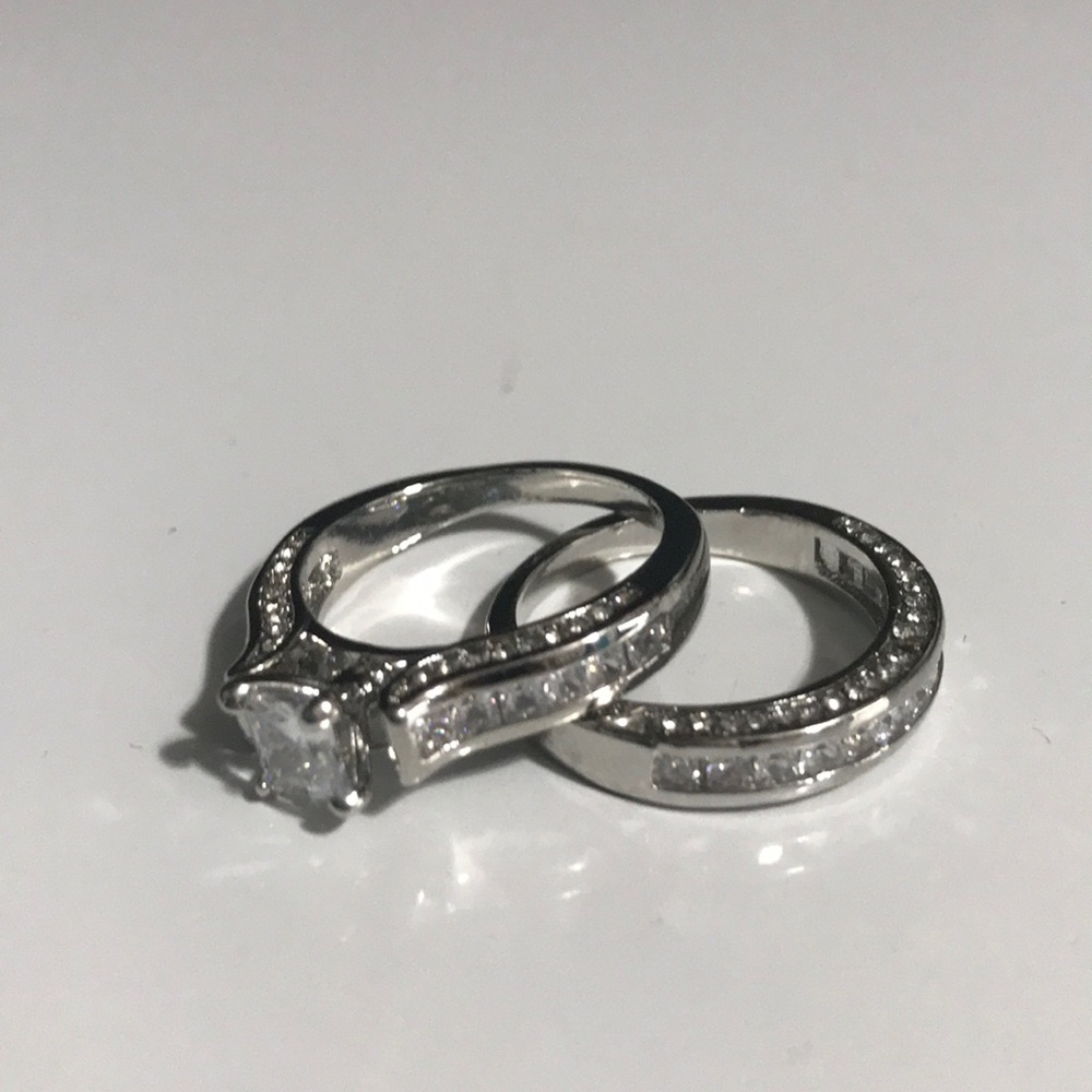 4ct CZ Platinum-plated wedding set - Picture 2 of 4